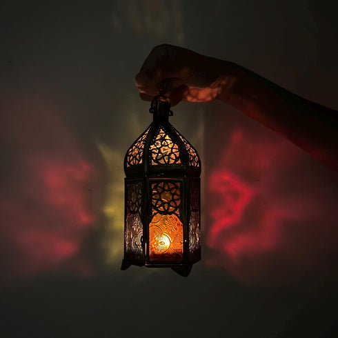 Colorful Glass Brass Moroccan Lantern - Artisan Made (CL 1004)